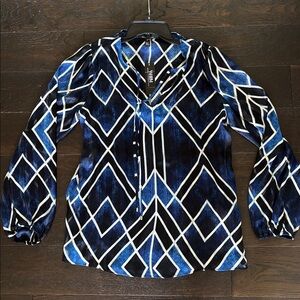 White House Black Market Top M Blue and Black Geometric Blouse w Cami NWT